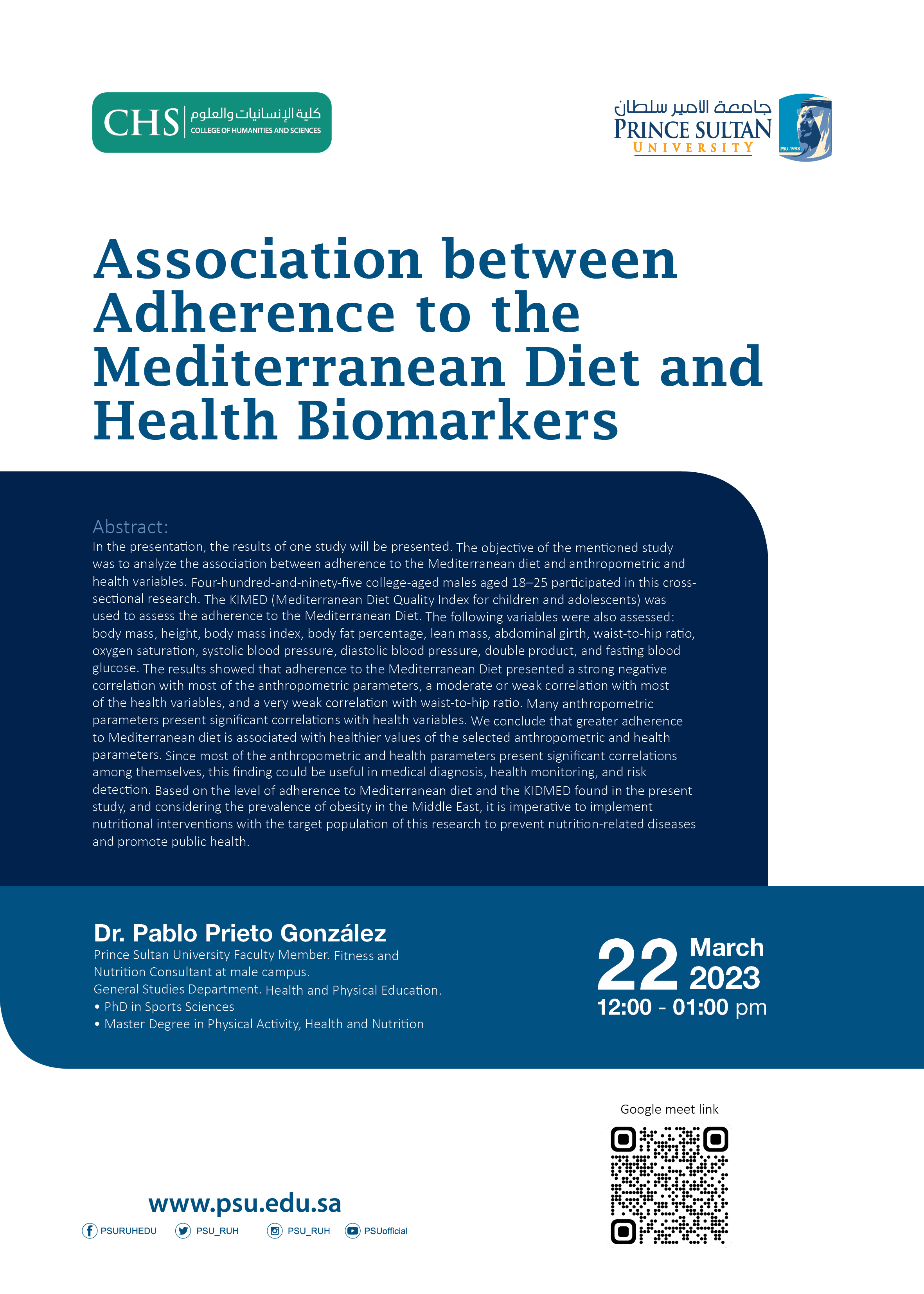 Association between Adherence to the Mediterranean Diet and Health Biomarkers