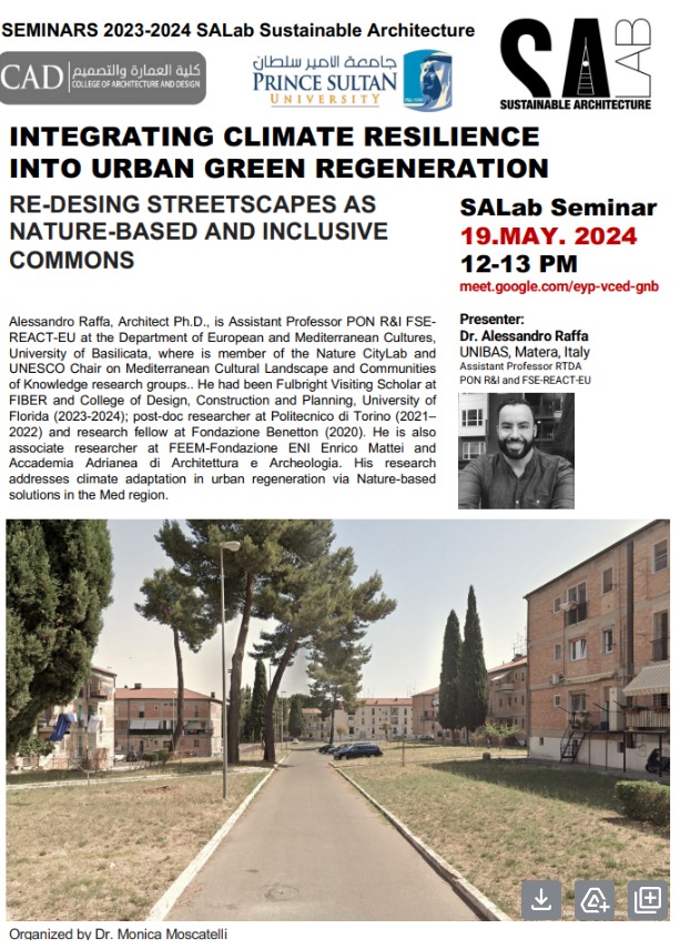Sustainable Architecture LAB ,SEMINAR  07: INTEGRATING CLIMATE RESILIENCE INTO URBAN GREEN REGENERATION