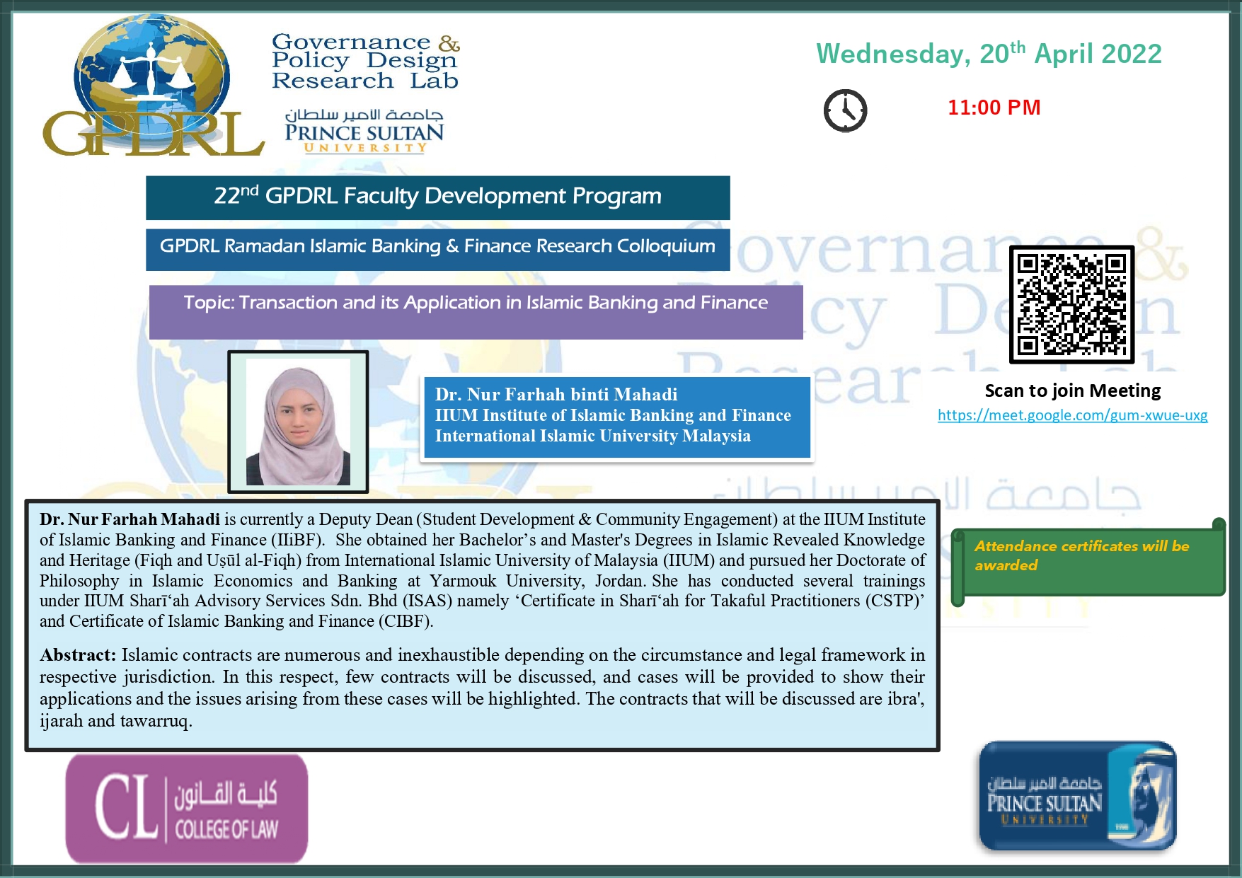 GPDRL Ramadan Islamic Banking & Finance Research Colloquium